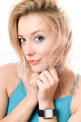 Closeup portrait of lovely young blonde