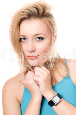 Closeup portrait of pretty young blonde