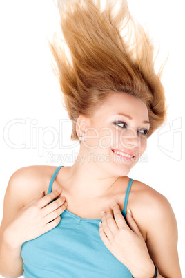 Closeup portrait of happy blond girl