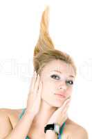 Closeup portrait of pretty young blond girl