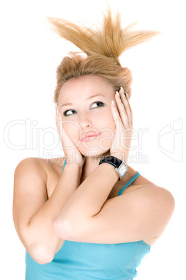 Portrait of smiling playful blond girl