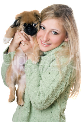 Young blonde with a puppy