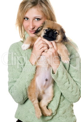 Young woman with a pekinese