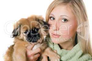 Pretty woman with a pekinese