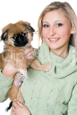 Smiling woman with a pekinese