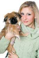 Pretty blonde with a pekinese