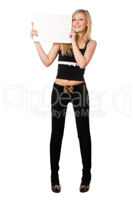 Blonde posing with white board