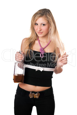 Young blonde holding a bottle