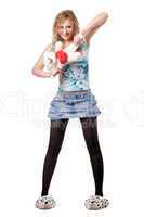 Young blond woman with teddy bear toy