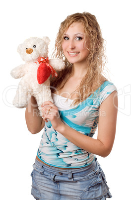 blonde with teddy bear