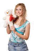 blonde with teddy bear