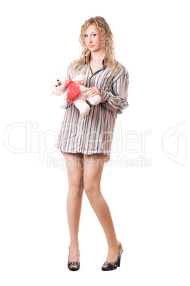 Attractive blonde holding teddy bear