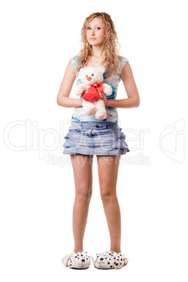 pretty blonde holding teddy bear