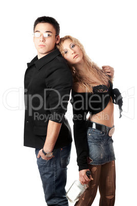 Serious young man and girl