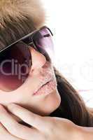 lady wearing sunglasses with sugar lips