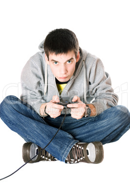 Young man with a joystick