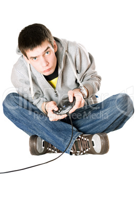 Young man with a joystick