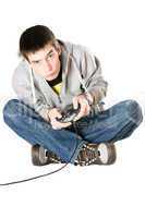 Young man with a joystick