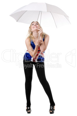 young woman posing under umbrella