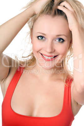 Cheerful blond woman