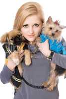 Portrait of lovely blonde with two dogs