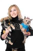 Portrait of smiling pretty blonde with two dogs
