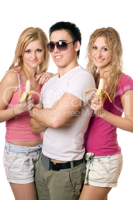 Portrait of three cheerful young people