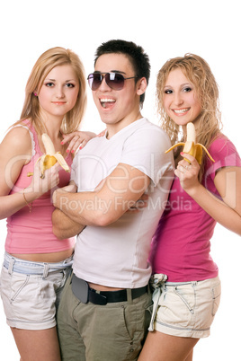 Portrait of three joyful young people