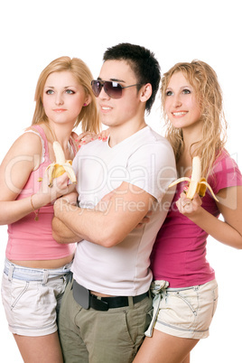 Portrait of three happy young people