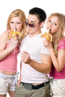 Portrait of three playful young people