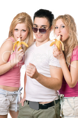 Portrait of three playful smiling young people