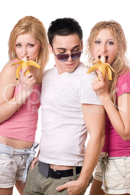 Portrait of three playful young people