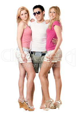 Young man and two beautiful girls