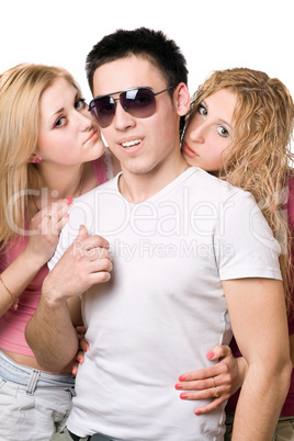 Portrait of a two attractive blonde women with young man Portrait of a two attractive blonde women with young man