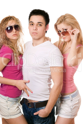 Portrait of a two sensual women and handsome young man