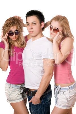 two sensual women and handsome young man