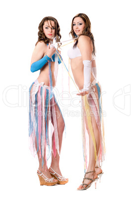 Two playful young women. Isolated