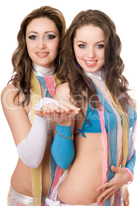 Portrait of two attractive women. Isolated