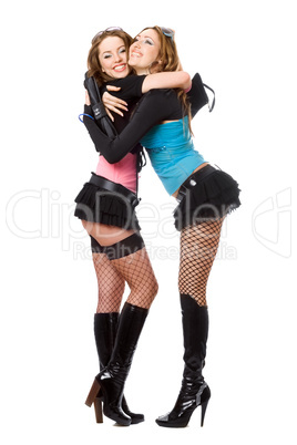 Two happy young women. Isolated