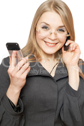 Close-up portrait of cheerful blonde