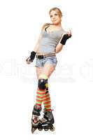 Beautiful young blonde on roller skates