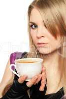 Attractive young blonde with a cup of tea