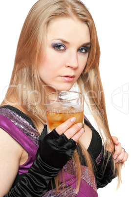 Sexy young blonde with a glass of whiskey