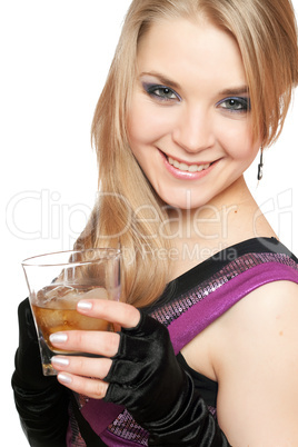 Smiling young blonde with a glass
