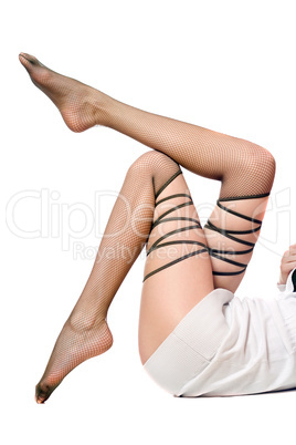 Sexy shapely women's legs in pantyhose. Isolated on white