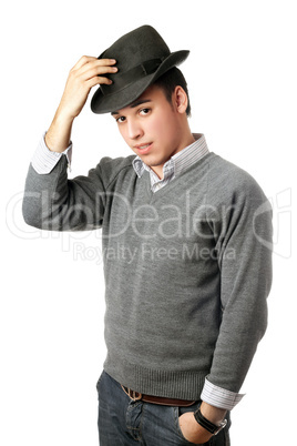 Young attractive man wearing black hat