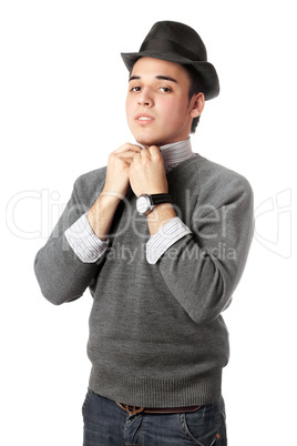 Handsome young man wearing black hat