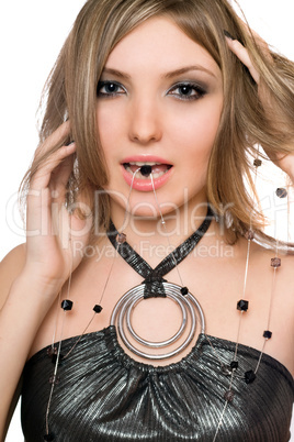 Portrait of pretty girl with a bead