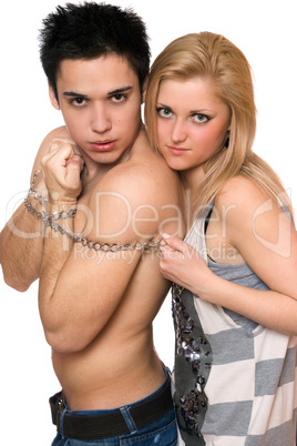 Playful young woman and a guy