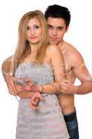Young man and blonde in chains